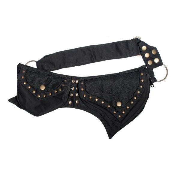 Lakhay's Collection Handbags - Festival Burner Black Utility Pocket Belt Bag boho